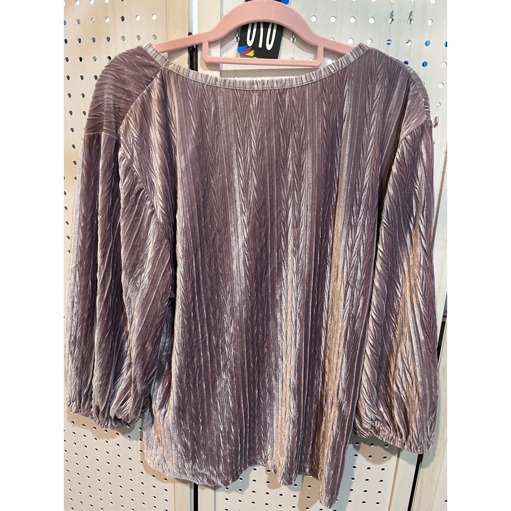 World Market Crushed Velvet Blouse L XL Lavender Long Sleeve Boho Top